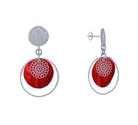 LES POULETTES BIJOUX - Orecchini Chiodi in Metallo Argento Cerchio e Pastiglia di Madreperla - Rosso