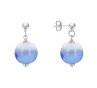 LES POULETTES BIJOUX - Orecchini Chiodo in Ottone Argentato e Perla di Vetro Bicolore - Blu