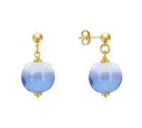 LES POULETTES BIJOUX - Orecchini Chiodo in Ottone Dorato e Perla di Vetro Bicolore - Blu