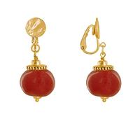 LES POULETTES BIJOUX - Orecchini Clip in Metallo Dorato e Grandi Perle di Ceramica - Rosso Profondo
