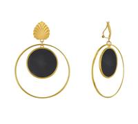 LES POULETTES BIJOUX - Orecchini Clips Ottone Foglia Cerchio Colorato Traslucido e Anello - Nero