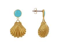 LES POULETTES BIJOUX - Orecchini Ottone Dorato Cerchio Colorato e Capesante - Turchese