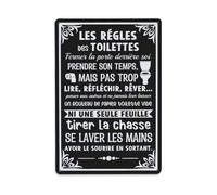 Les Règles des Toilettes Targa in metallo vintage francese retrò metallo poster ufficio soggiorno bar decorazione artistica da parete 20,3 x 30,5 cm