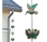 Les-Theresa 2.4m Catena Antipioggia Colibrì e Loto, Catena per Acqua Piovana per Grondaia, Deviatore per Acqua Piovana Esterna, Decorazioni da Giardino e Casa