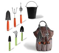 Les-Theresa 8 Pezzi Set Attrezzi Giardinaggio,Set di Attrezzi da Giardinaggio, in Acciaio Inossidabile, con Borsa e Secchiello, Ideale per Godersi il Giardinaggio con i Bambini