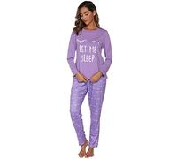 Les-Theresa Pigiama Donna 100% Cotone Lungo, Pantaloni Traspiranti, Casual in Due Pezzi (L, Ciglia Viola)