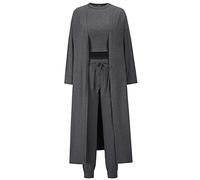 Les umes 3 pezzi tuta da donna Cardigan aperto sul davanti Canottiere Gamba larga Palazzo Pantaloni Lounge Set, grigio, L