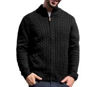 Les umes Cardigan da uomo, a collo alto, con chiusura lampo, a maniche lunghe, a maglia, Nero , S