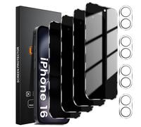 Lesakit Confezione da 4 pellicole protettive per la privacy per iPhone 16 da 6,1 pollici con 4 pellicole protettive per obiettivo della fotocamera, pellicola in vetro temperato anti spia durezza 9H