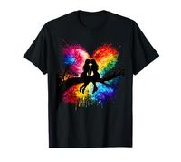 Lesbian Girls Kissing on Tree Branch Rainbow Silhouette Maglietta