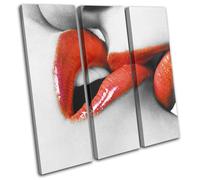 Lesbian Kiss Sezy Girls Red Lips Erotic TREBLE TELA parete arte foto stampa