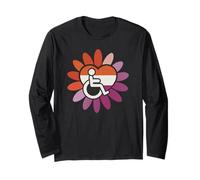 Lesbian Les Pride Disabled Wheelchair Heart Flower Petals Maglia a Manica