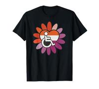 Lesbian Les Pride Disabled Wheelchair Heart Flower Petals Maglietta