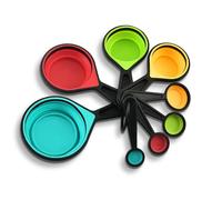 Lesbyit 8 cucchiai dosatori pieghevoli, salvaspazio, pieghevoli, essenziali per la cucina, con contrassegni ml/tazza/TSP, in silicone senza BPA, per cucinare nel Regno Unito