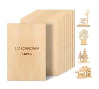 Leseed 10 Pezzi Compensato 2mm, Pannelli di Legno 300x200mm, Adatto per Lavori Fai da Te, Pittura, Pirografia, Taglio Laser, Modellismo e Altri Lavori Artigianali, Fogli di Legno per Principianti