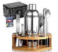 Leseed 12 Pezzi Shaker Cocktail set, 750 ml set Cocktail Inossidabile da con Supporto in Legno e Ricettario per Cocktail, per Preparare kit Cocktail,Regalo per Uomo e Donna