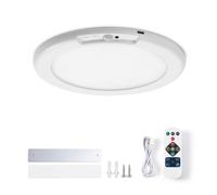 Leselux Plafoniera LED Soffitto con Sensore di Movimento, 6000mAh Ricaricabile Lampada Soffitto Senza Fili con Telecomando, 3000K-6500K Dimmable Rotonda Plafoniera per Corridoio Balcone Garage, Ø19CM