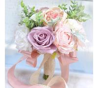 LESING Bouquet di peonie artificiali per matrimonio, realizzato a mano, romantico, per sposa e damigella d'onore, 24 cm (bouquet, peonia rosa viola)