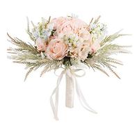 LESING Bouquet di rose artificiali da 30 cm, realizzato a mano, romantico, per sposa e damigella d'onore (bouquet di rose, rosa)