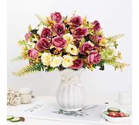 LESING Fiori artificiali finti con vaso di seta artificiali rose artificiali bouquet di fiori per casa, ufficio, feste, sala riunioni (viola rosso-1)