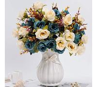 LESING Fiori artificiali finti con vaso di seta artificiali rose artificiali bouquet di fiori per casa, ufficio, feste, sala riunioni (blu-1)