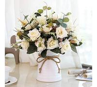 LESING Fiori artificiali in vaso di seta rosa composizioni di fiori finti bouquet con vaso in ceramica centrotavola per tavolo da pranzo Roon decorazione cucina (champagne)
