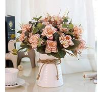 LESING Fiori artificiali in vaso di seta rosa composizioni di fiori finti mazzi di fiori con vaso in ceramica centrotavola per tavolo da pranzo Roon decorazione cucina (rosa)