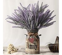 LESING, Fiori di lavanda artificiali con vaso decorativo in metallo, stile rustico, fiori vintage per l’arredamento della casa in stile fattoria (Family, viola)
