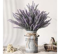 LESING, Fiori di lavanda artificiali con vaso decorativo in metallo, stile rustico, fiori vintage per l’arredamento della casa in stile fattoria (cuore, viola)