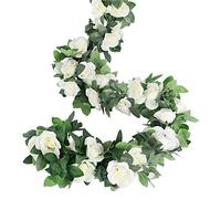 LESING Ghirlande di rose artificiali, 4 pezzi (28,8 piedi) Ghirlande di fiori in seta finta con piante verdi da appendere per matrimoni, ghirlande di viti per casa, ufficio, arco decorativo da