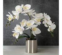 LESING Orchidea artificiale con vaso, orchidea bianca bonsai, orchidea finta Phalaenopsis, composizioni per la decorazione della casa (vaso bianco, argento)