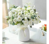 LESING Rosa artificiale in seta con vaso fiori finti bouquet di fiori per matrimoni per casa, ufficio, feste, decorazione da tavolo (bianco)