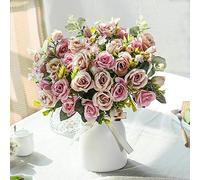 LESING Rosa artificiale in seta con vaso fiori finti per matrimoni, bouquet di fiori, decorazione per la casa, l'ufficio, feste, centrotavola (viola)