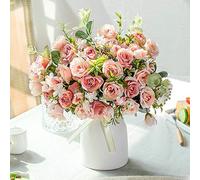 LESING Rosa artificiale in seta con vaso fiori finti per matrimoni, bouquet di fiori, per casa, ufficio, feste, decorazione da tavola (rosa)