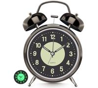 Lesipee Sveglia rumorosa per dormienti pesanti, orologi per camera da letto, orologi in metallo a batteria da 10,2 cm con luce notturna, orologio analogico retrò per studenti con quadrante luminoso