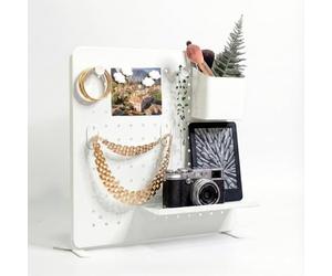 L'essentiel Home and Office - Pannello forato in metallo autoportante con accessori e supporto (bianco, 37 x 37 cm)