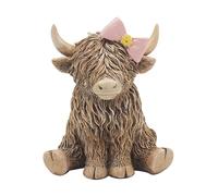 Lesser & Pavey Happy Highland, statuette con fiocco rosa a forma di mucca delle Highland per la decorazione della casa, ornamenti ideali come regalo di amicizia per donne e uomini, grazioso