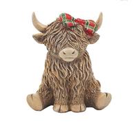 Lesser & Pavey Happy Highland, statuette con fiocco scozzese a forma di mucca delle Highland per la decorazione della casa, ornamenti ideali come regalo dell'amicizia per donne e uomini, grazioso