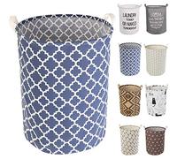 LessMo 17.7" Laundry Hamper, Collapsible Storage Basket With Easy Carry Handles, Waterproof Round Cotton Linen, for Baby Products, Toys, Bedroom Hamper