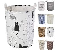 LessMo 17.7" Laundry Hamper, Collapsible Storage Basket With Easy Carry Handles, Waterproof Round Cotton Linen, for Baby Products, Toys, Bedroom Hamper