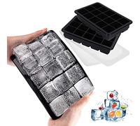 LessMo 2 Pezzi Vassoio per Cubetti, Ghiaccio in Silicone Grande con Coperchio, Salvaspazio e Impilabile, Vassoi per Cubetti di Ghiaccio Certificati LFGB e Senza BPA per Pappe e Bevande 1-nero
