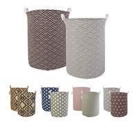 LessMo 2PCS 17.7" Cestello portaoggetti per Cesto della Biancheria, cesti per Biancheria Pop-up Pieghevoli, Lino Cotone Impermeabile Rotondo (Onda, Ispessito 17,7"/ Medio) Laundry Baskets