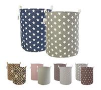 LessMo 2PCS 17.7" Cestello portaoggetti per Cesto della Biancheria, cesti per Biancheria Pop-up Pieghevoli, Lino Cotone Impermeabile Rotondo (Stella, 17.7")