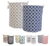 LessMo 2PCS 17.7" Cestello portaoggetti per Cesto della Biancheria, cesti per Biancheria Pop-up Pieghevoli, Lino Cotone Impermeabile Rotondo (Blu/Grigio, Ispessito 17,7"/ Medio) Laundry Baskets