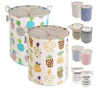 LessMo 2PCS 17.7" con Coulisse Portabiancheria Bagagli Sorter, Pieghevole Pop-Up Lavanderia Cesti, Impermeabile Rotonda Cotone Lino (Ananas Addensato 17.7" / Medio)