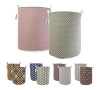 LessMo 2PCS 19.7" Cestello portaoggetti per Cesto della Biancheria, cesti per Biancheria Pop-up Pieghevoli, Lino Cotone Impermeabile Rotondo (Punto, 19.7")