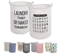 LessMo 2PCS 19.7 "Cestello portaoggetti per cesto della biancheria, cesti per biancheria pop-up pieghevoli, lino cotone impermeabile rotondo (Bianco, Ispessito 19 "/ Grande)