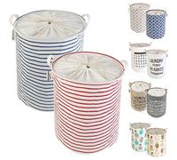 LessMo 2PCS 19.7" con Coulisse Portabiancheria Bagagli Sorter, Pieghevole Pop-Up Lavanderia Cesti, Impermeabile Rotonda Cotone Lino (Strisce Addensato 19.7" / Grande)