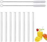 LessMo 8 Pezzi 15cm Cannucce in Vetro Riutilizzabili - LFGB Certificate Cannucce in Vetro Trasparente con 2 Spazzole per la Pulizia, Antideflagranti, Ecologiche, Senza BPA, per Cocktail
