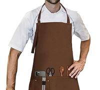 LessMo Barbecue Grembiule, Grembiule da Cucina 100% Cotone Grembiule con Laccio Regolabile e Due Tasche, qualità Professionale, 70 x 85cm, caffè